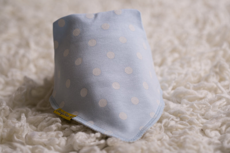 Blue with white Polka organic cotton DribbleBoo bandana bib