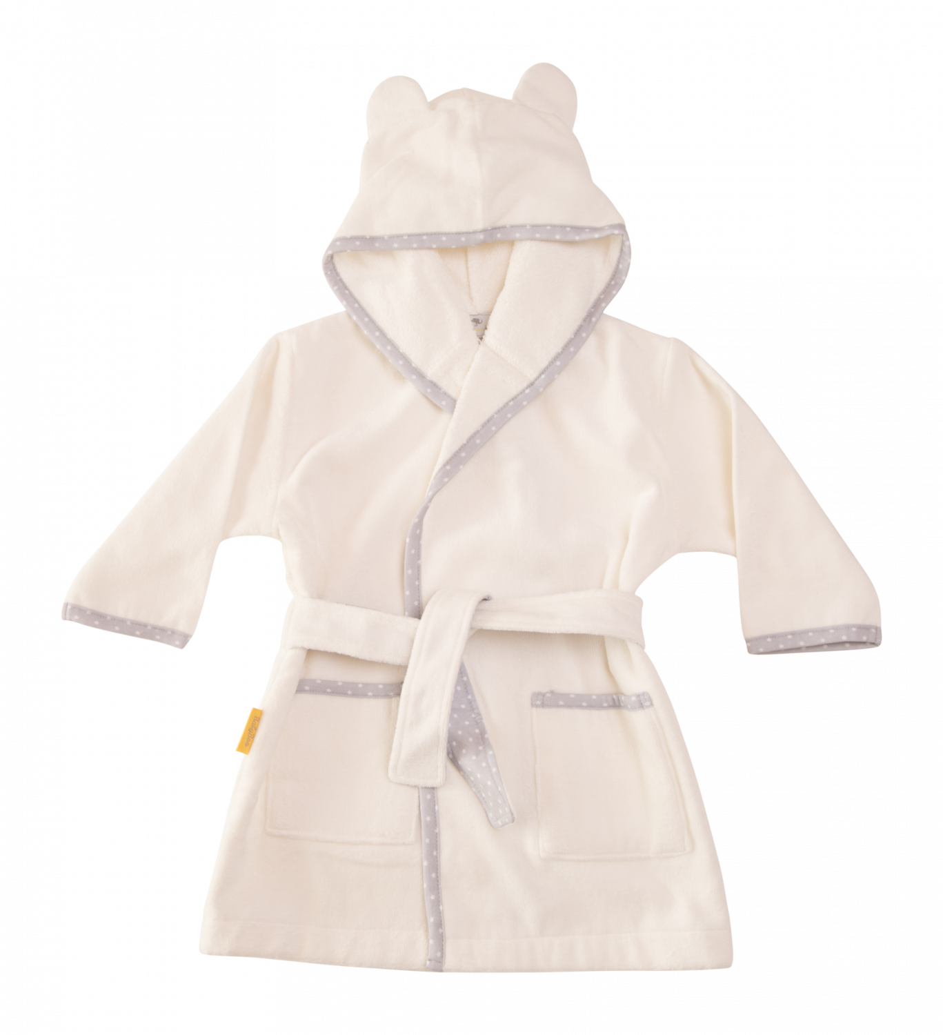 White with grey stars trim organic cotton CozyBoo robe