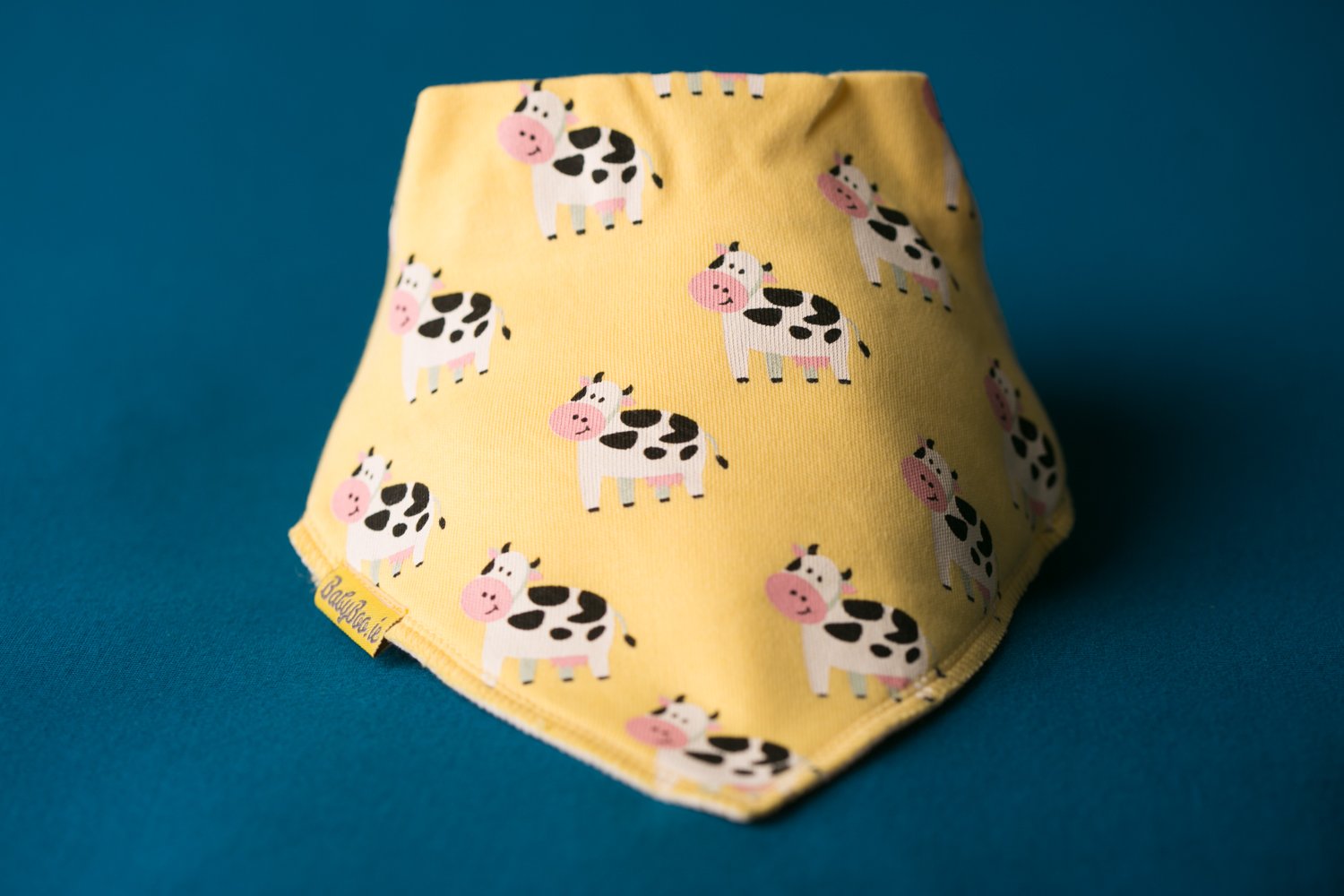 Lemon Bessie cow organic cotton DribbleBoo bandana bib