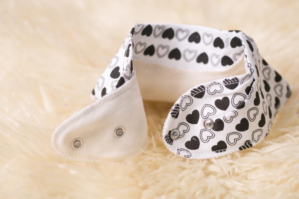 Monochrome hearts organic cotton DribbleBoo bandana bib