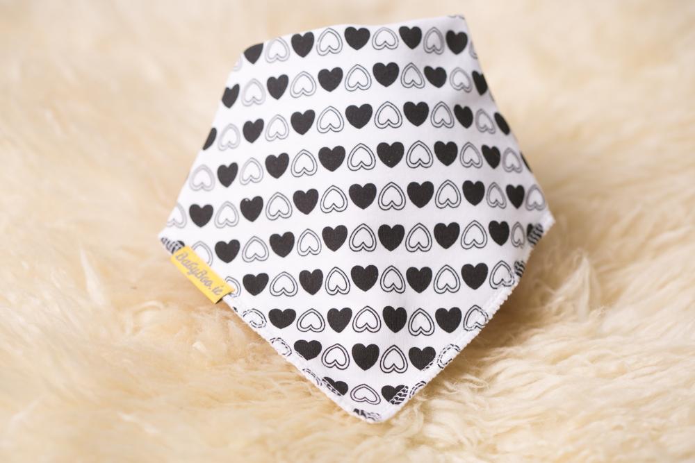 Monochrome hearts organic cotton DribbleBoo bandana bib
