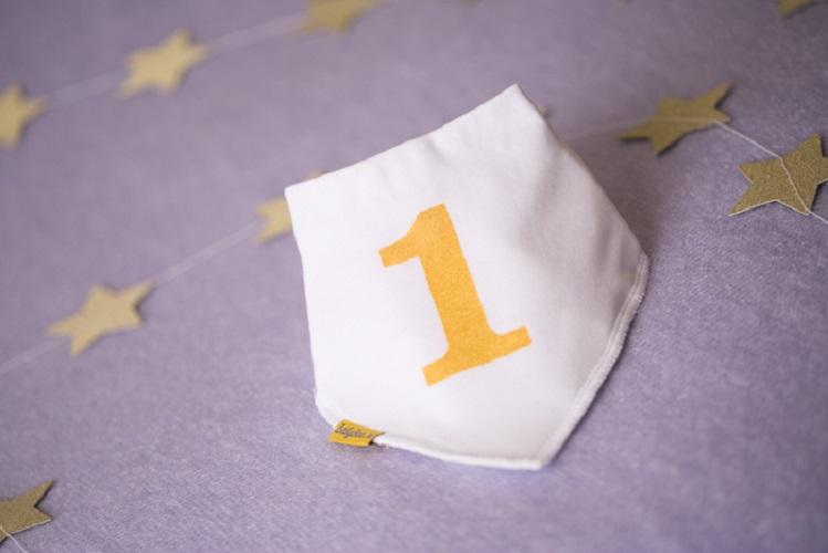 My first birthday gold organic cotton DribbleBoo bandana bib