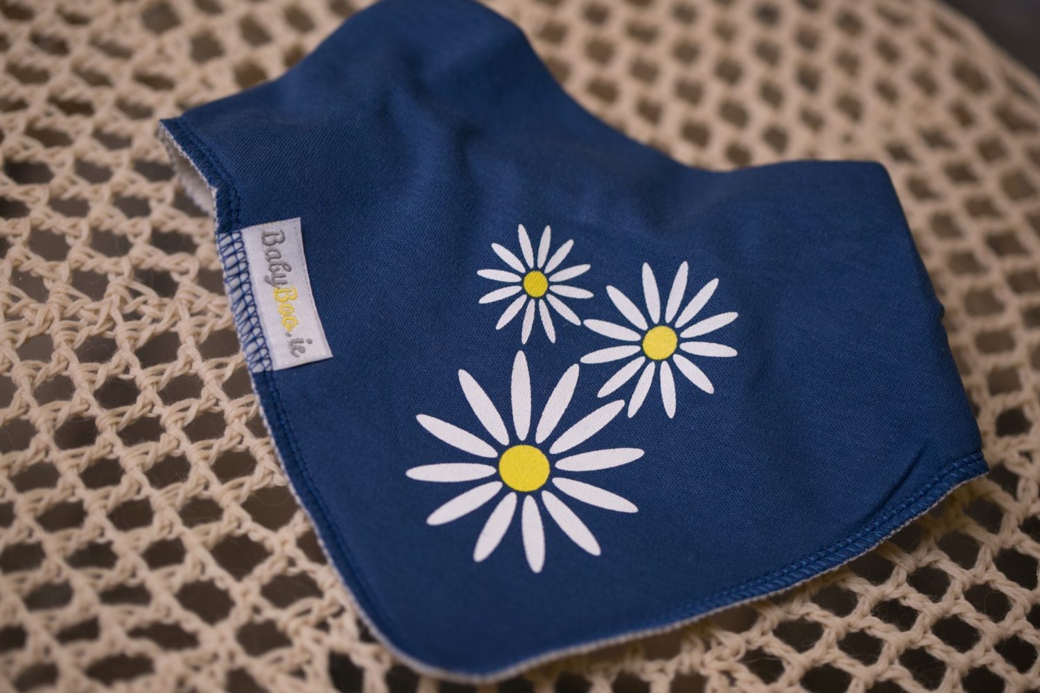 Navy daisy organic cotton DribbleBoo bandana bib