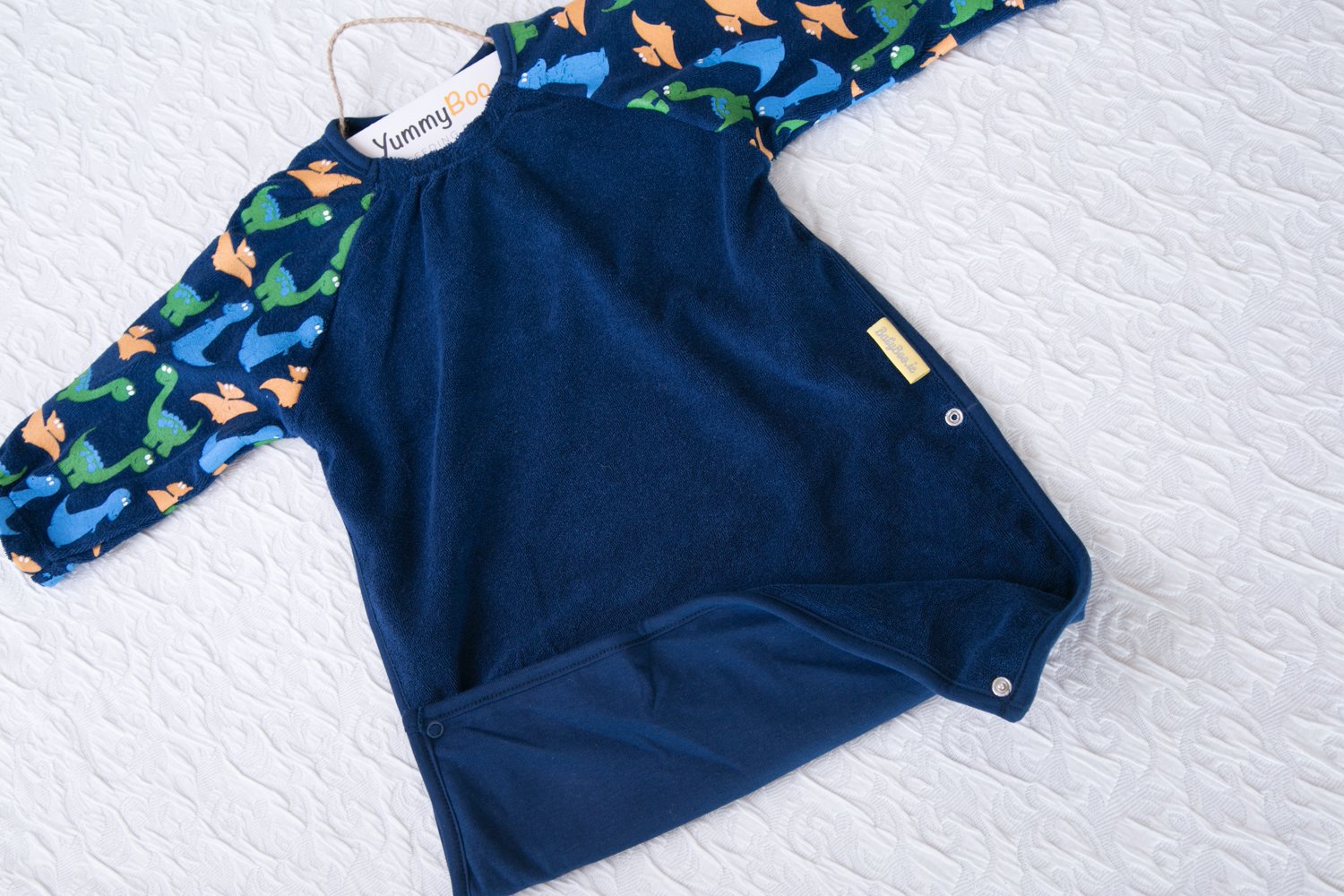 Navy dinos YummyBoo feeding bib