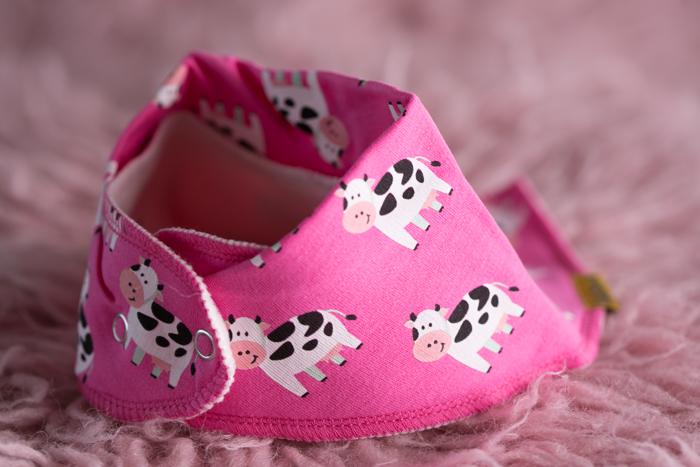 Pink bessie cow organic cotton DribbleBoo bandana bib