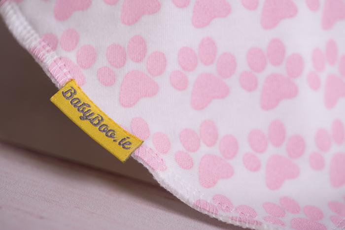 Baby pink puppy paws organic cotton DribbleBoo bandana bib