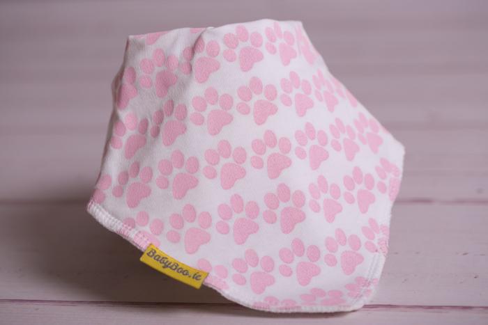 Baby pink puppy paws organic cotton DribbleBoo bandana bib