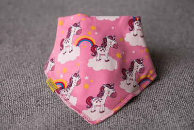 Pink unicorns & rainbows organic cotton DribbleBoo bandana bib