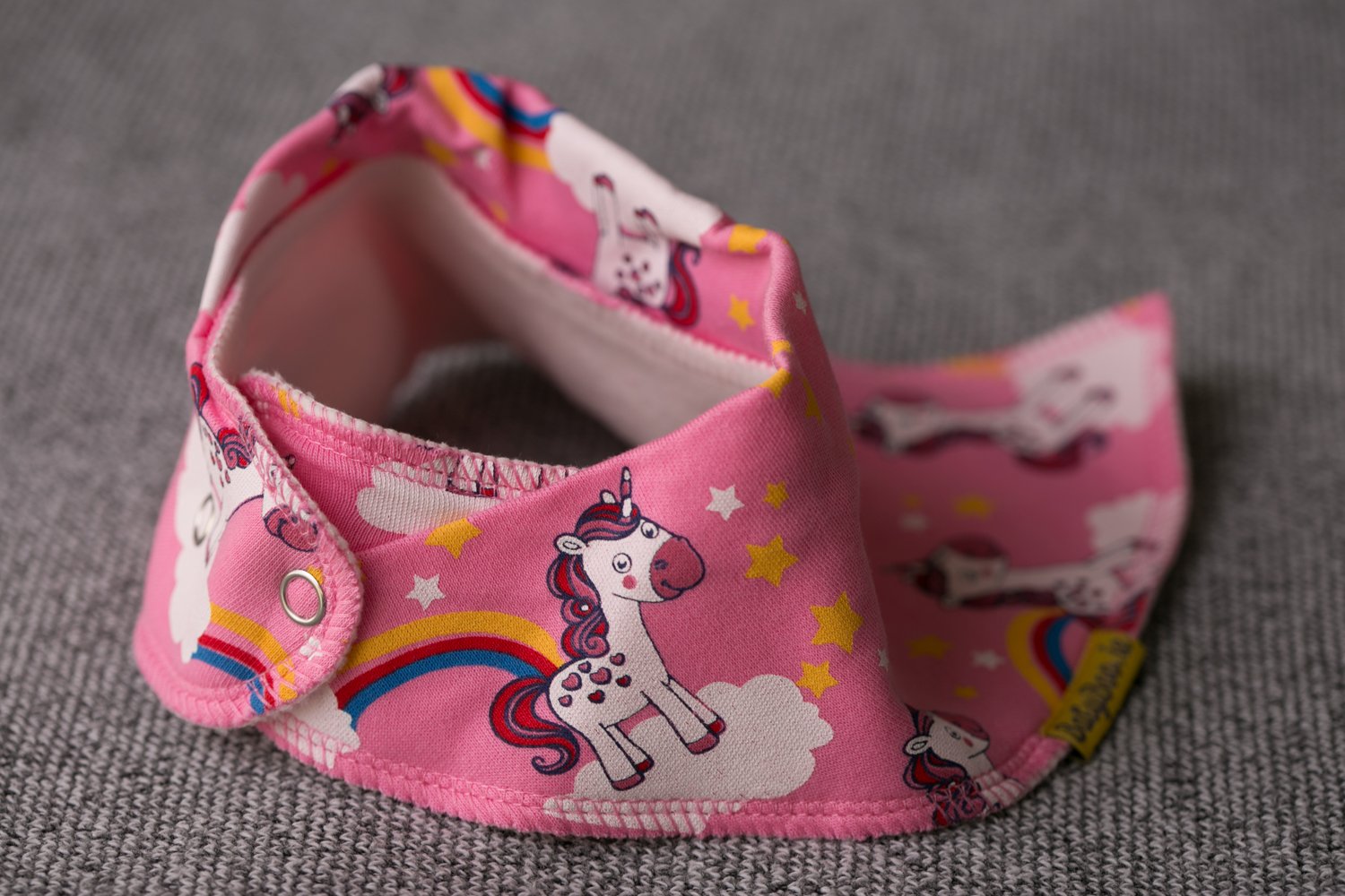 Pink unicorns & rainbows organic cotton DribbleBoo bandana bib