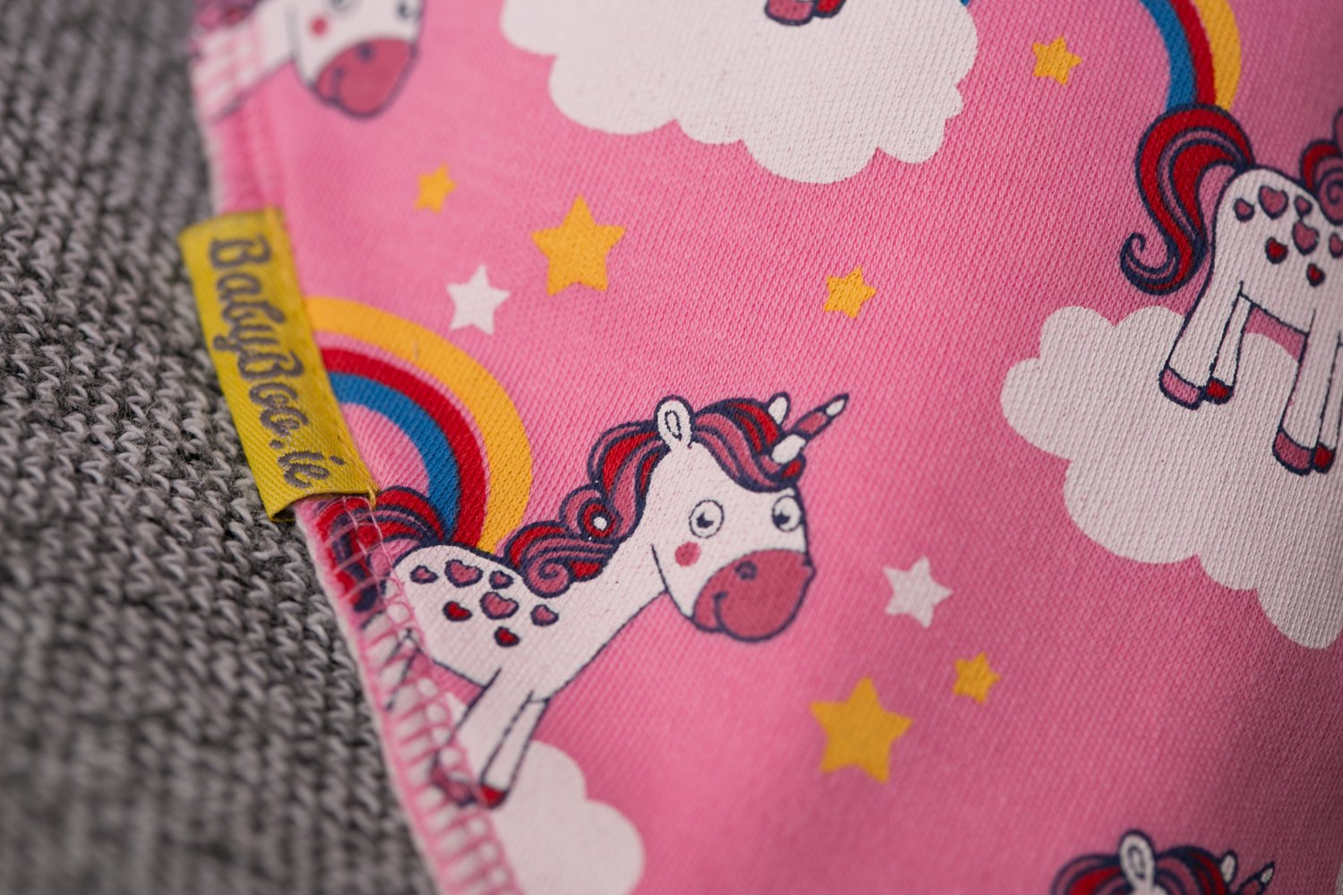 Pink unicorns & rainbows organic cotton DribbleBoo bandana bib