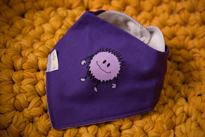 Purple friendly monster organic cotton DribbleBoo bandana bib