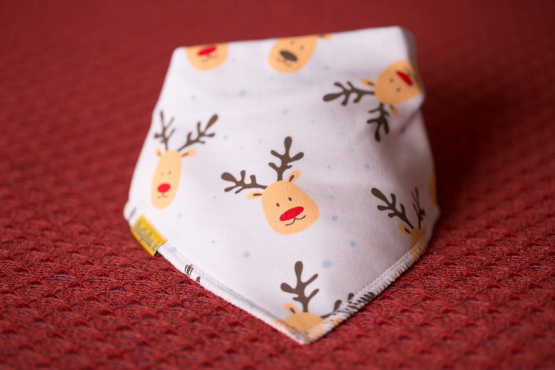 White reindeer everywhere organic cotton DribbleBoo bandana bib