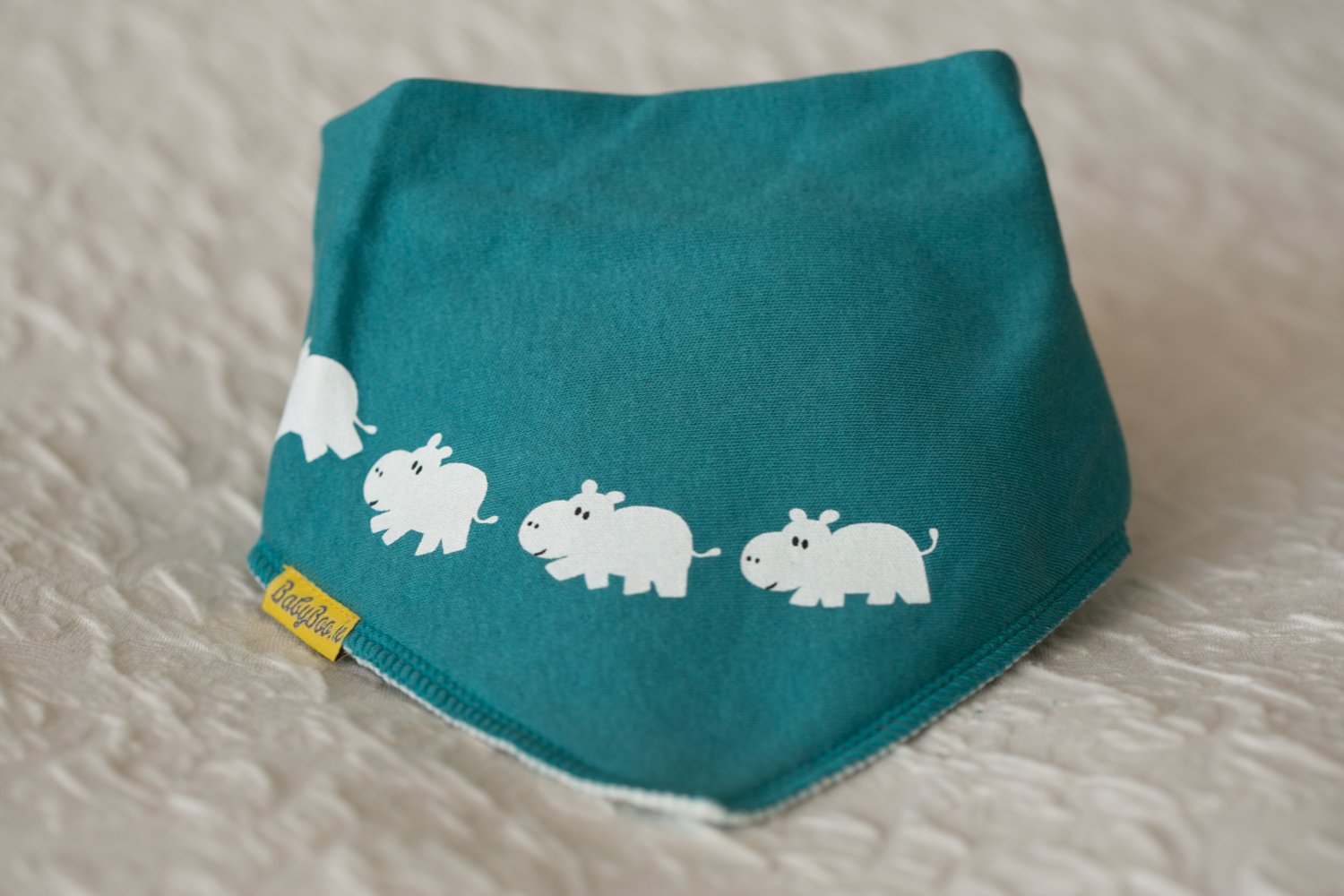 Teal hippos on the move organic cotton DribbleBoo bandana bib
