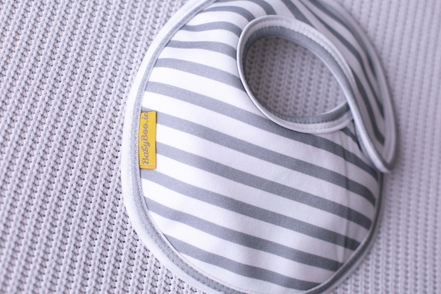 Grey wide stripes organic cotton LittleBoo baby bib