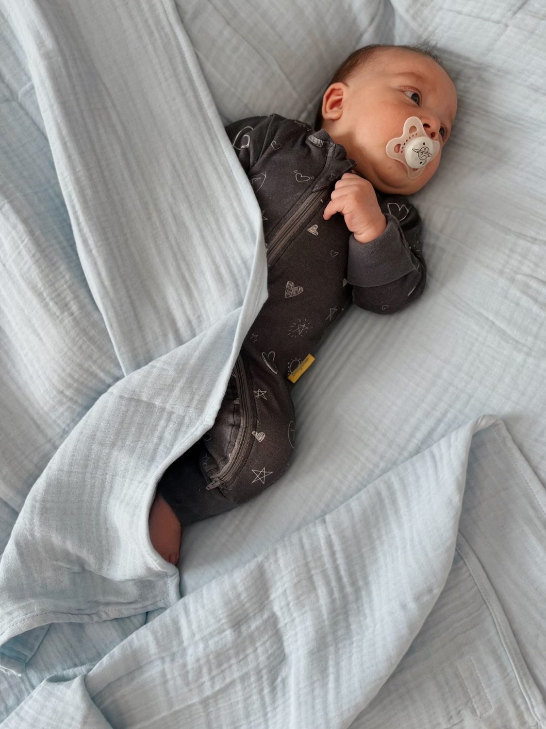 Baby Blue Organic Cotton super square muslin blanket