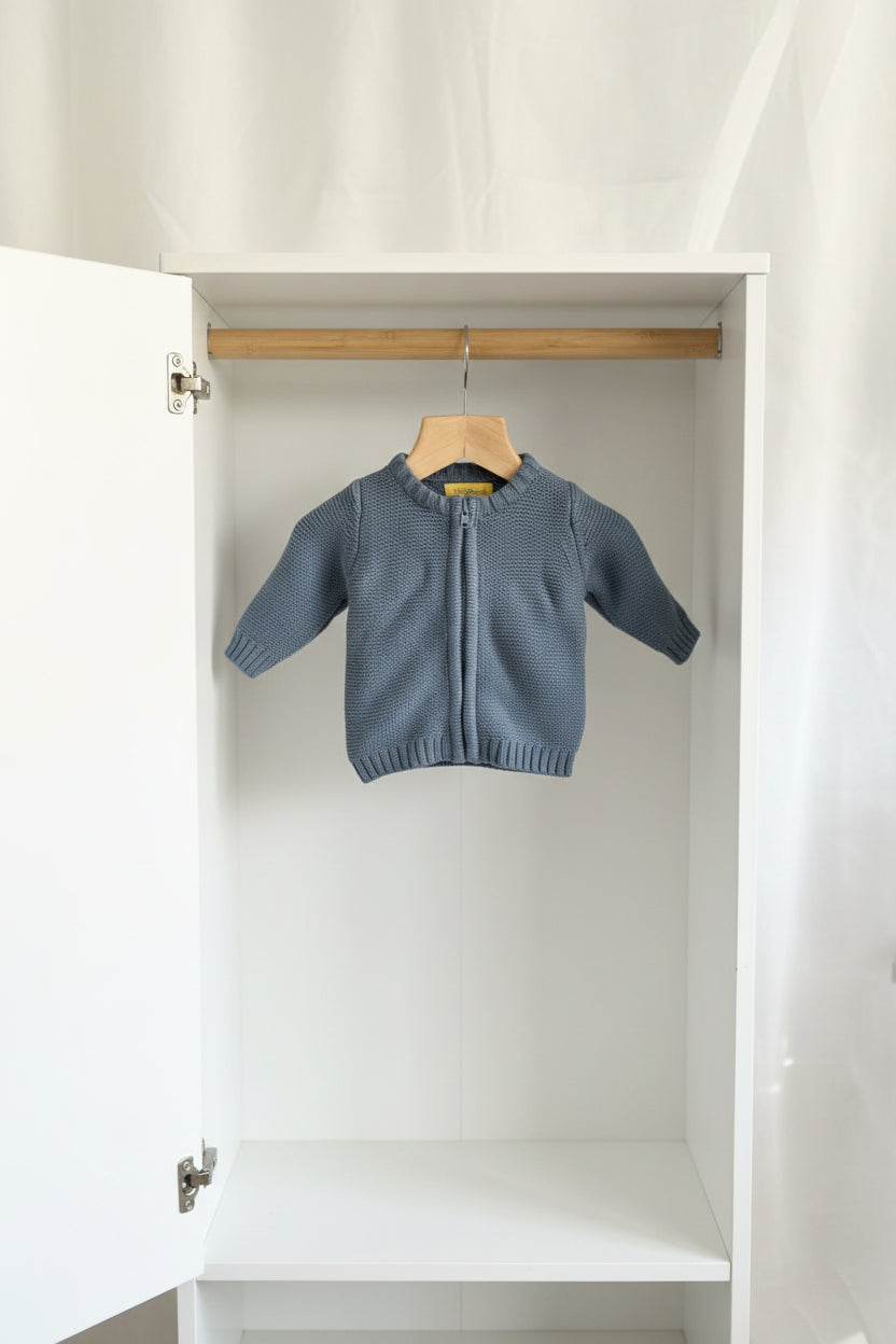 Indigo organic cotton zipped cardigan