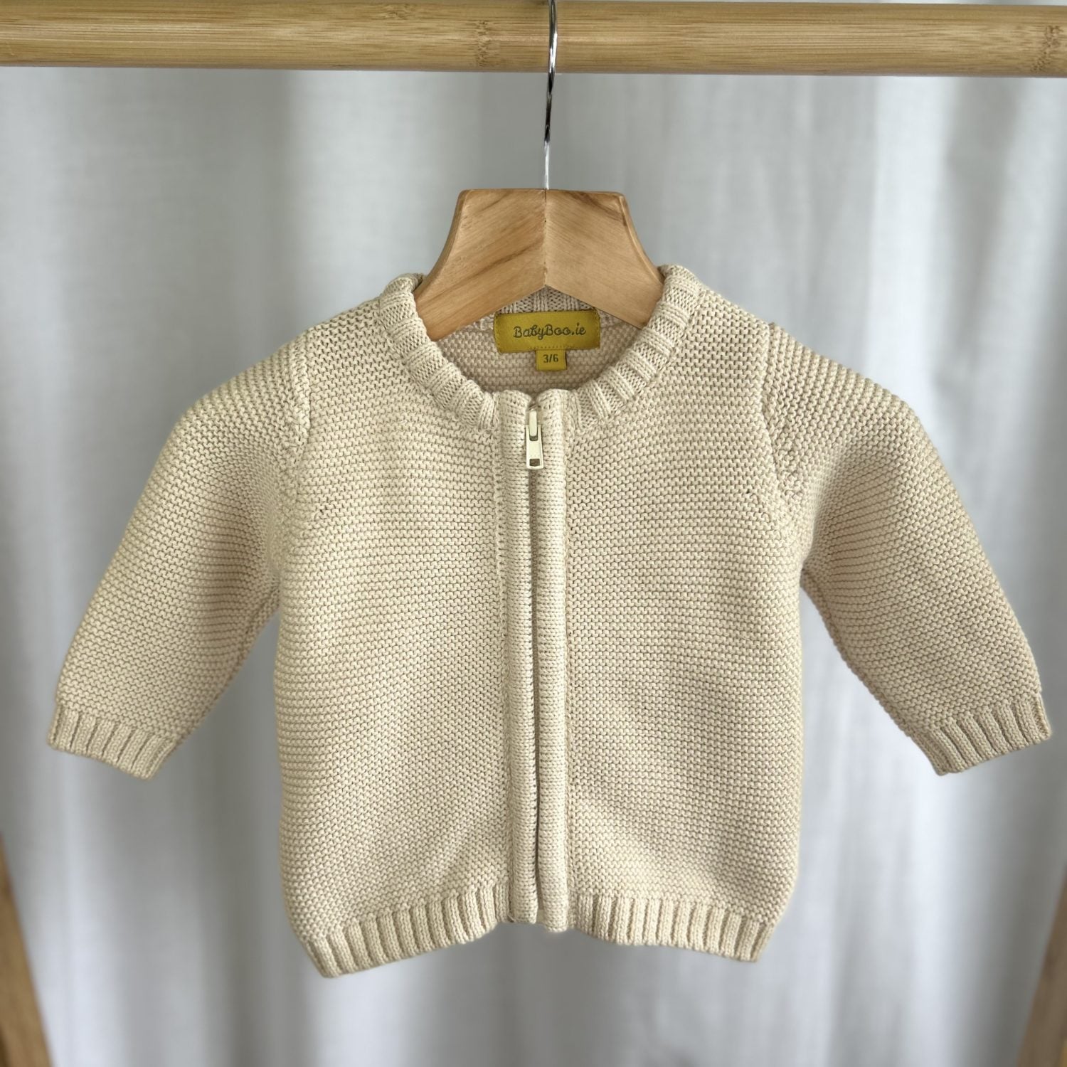 Oatmeal organic cotton zipped cardigan
