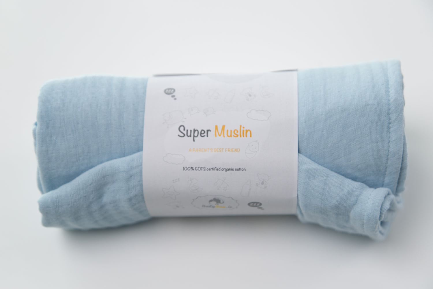 Baby Blue Organic Cotton super square muslin blanket