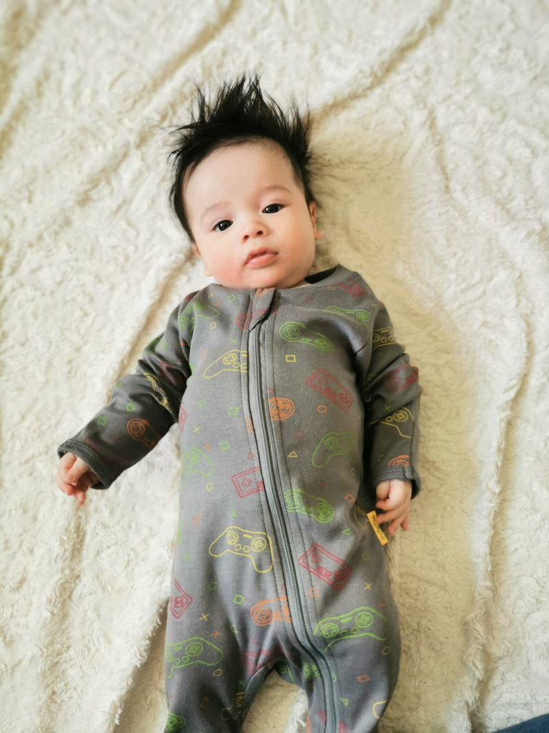 Grey gaming organic cotton ZippyBoo suit