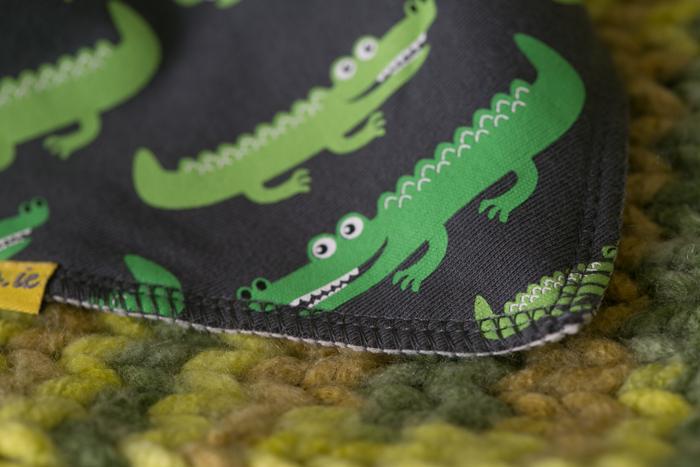 Snap snap grey and green alligator organic cotton DribbleBoo bandana bib