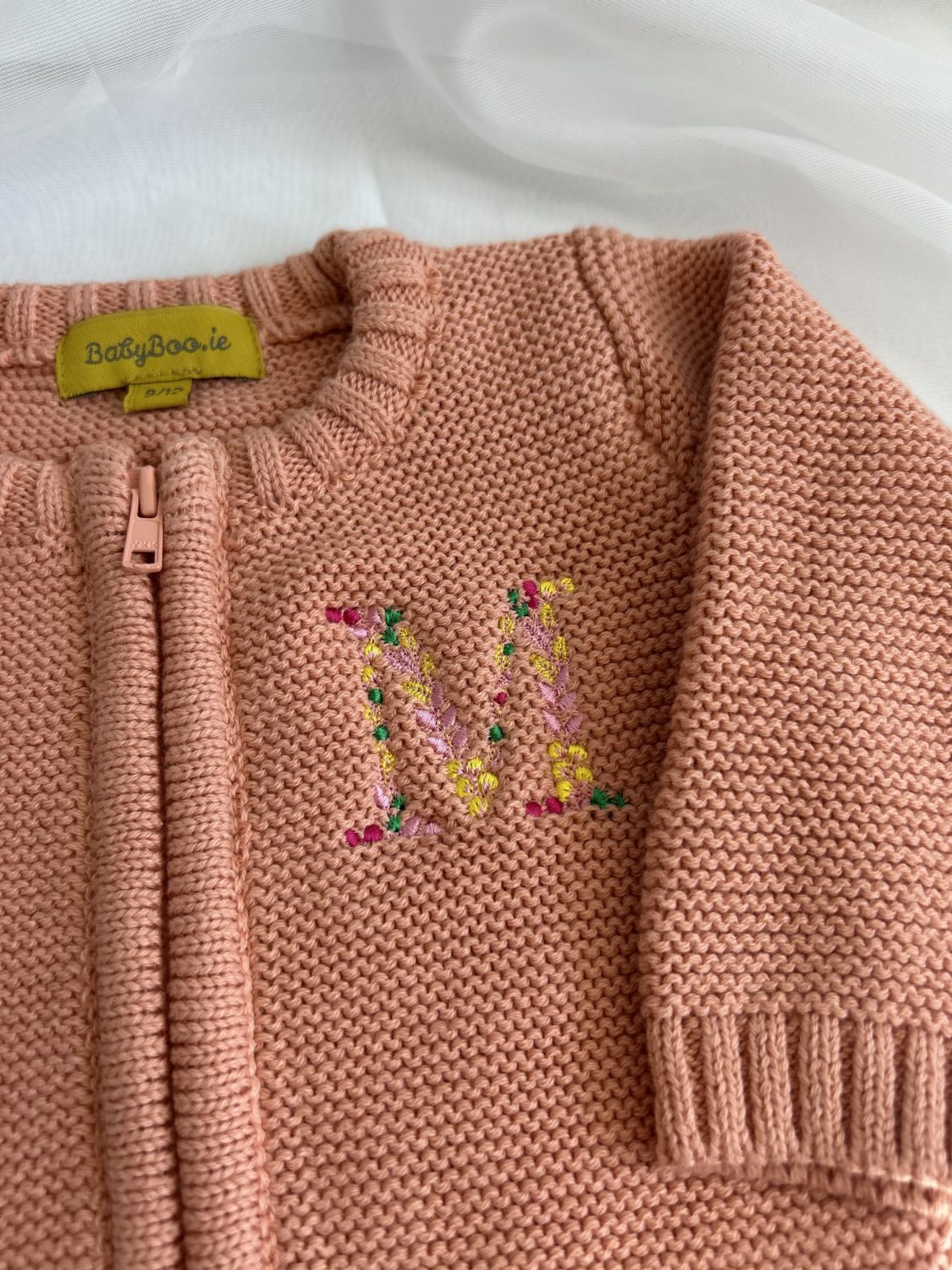 Floral Letter Organic Cotton Zipped Cardigan