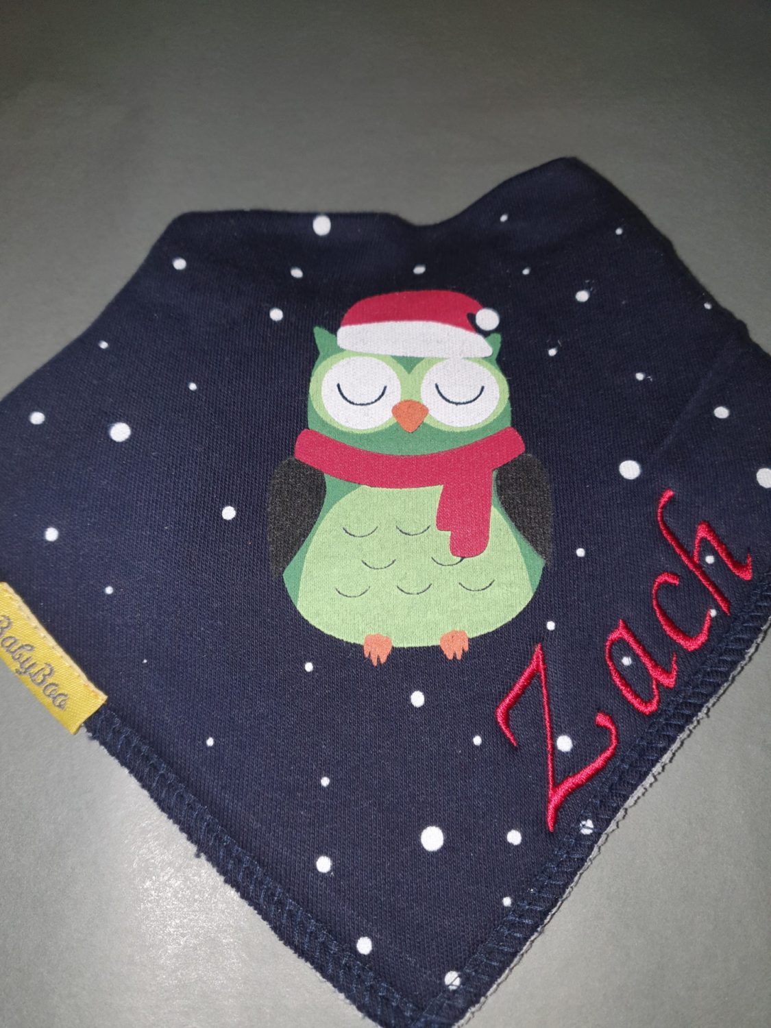 Personalised Ollie owl organic cotton DribbleBoo bandana bib