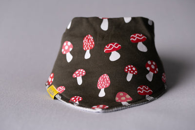 Forest green toadstools organic cotton DribbleBoo bandana bib