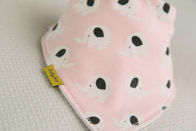 Baby pink Ellie Elephant organic cotton DribbleBoo bandana bib