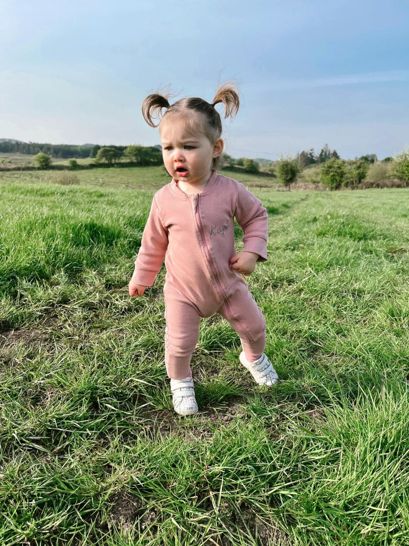 Rose ribbed organic cotton ZippyBoo suit
