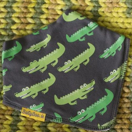 Snap snap grey and green alligator organic cotton DribbleBoo bandana bib