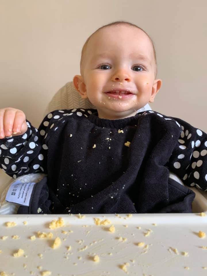 Monochrome dotty YummyBoo feeding bib