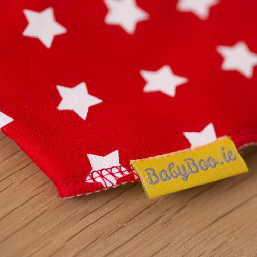 Red stars organic cotton DribbleBoo bandana bib