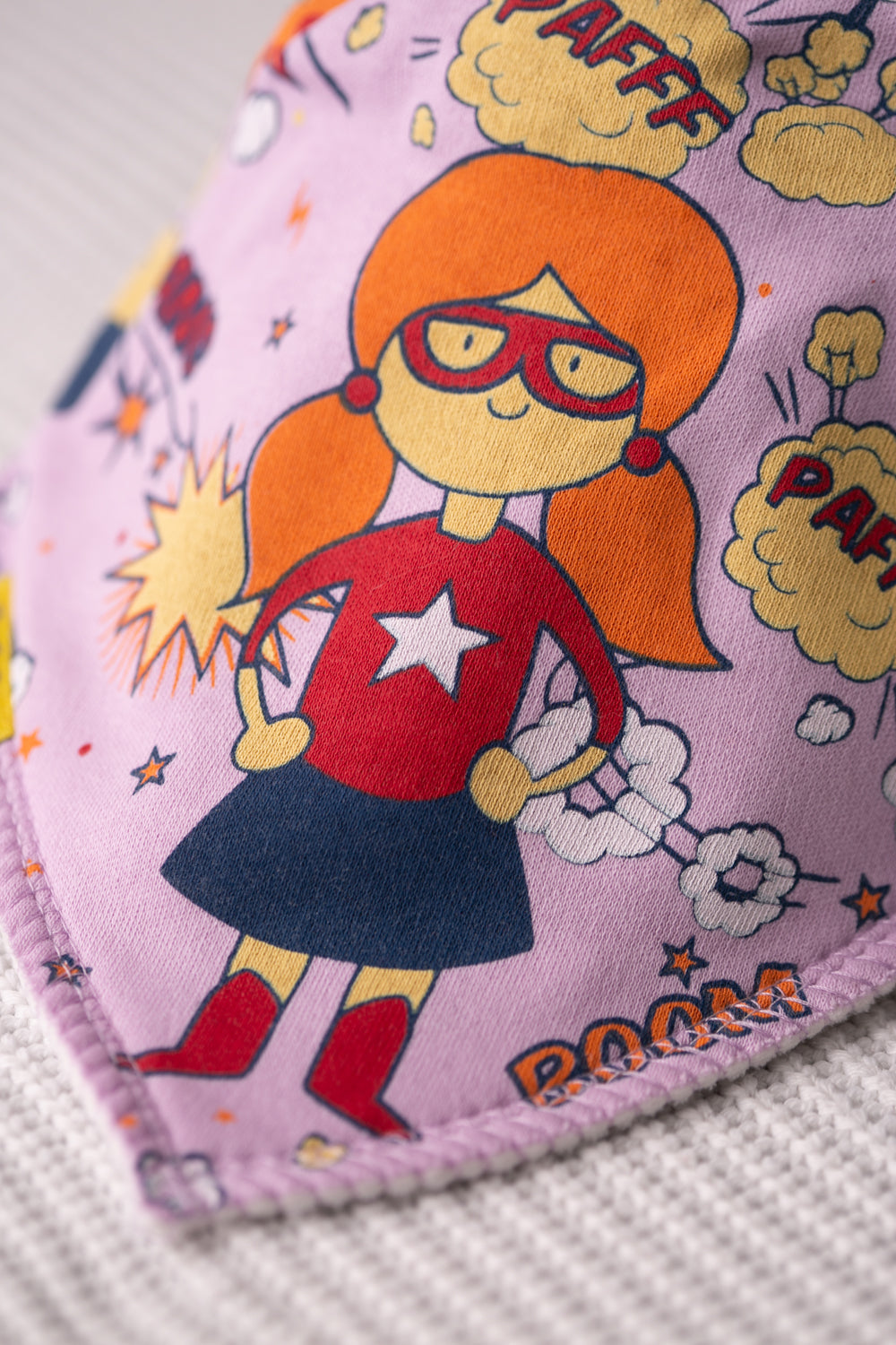 Lilac superhero Aoife organic cotton DribbleBoo bandana bib