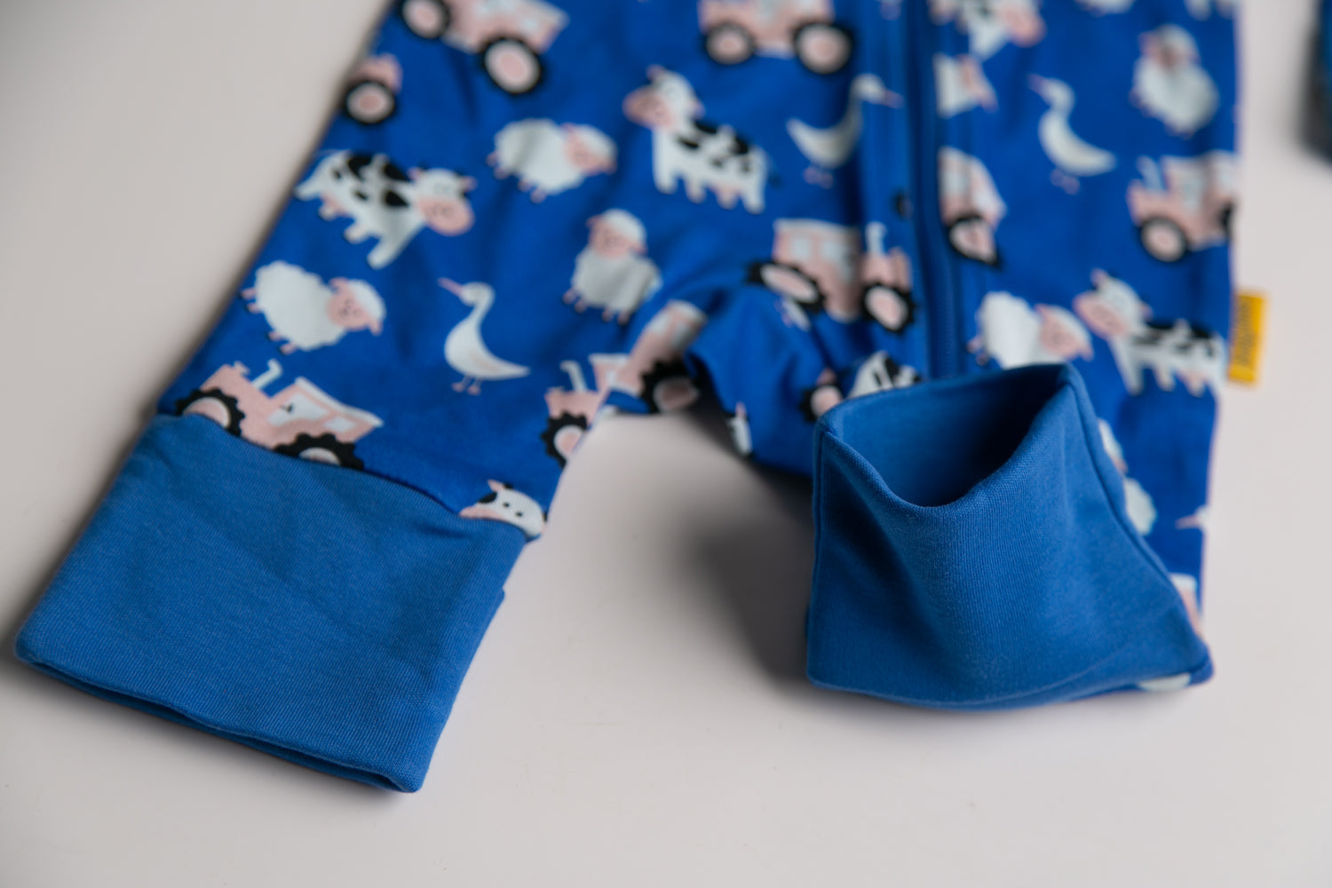 Blue Farmyard organic cotton ZippyBoo suit