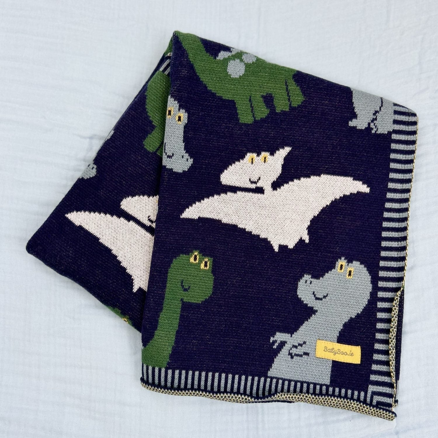 Organic cotton navy dinos BlankieBoo
