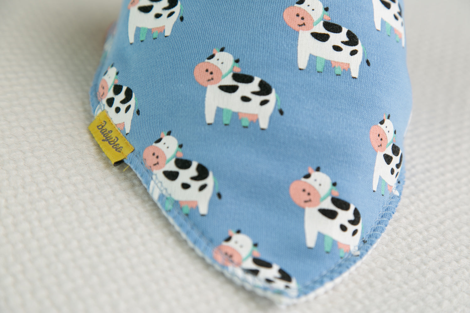 Blue bessie cow organic cotton DribbleBoo bandana bib