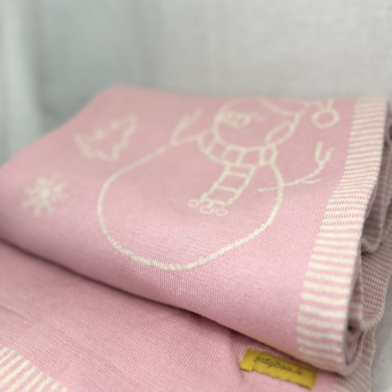 Pink Snowman Family Cuddle organic cotton blanket