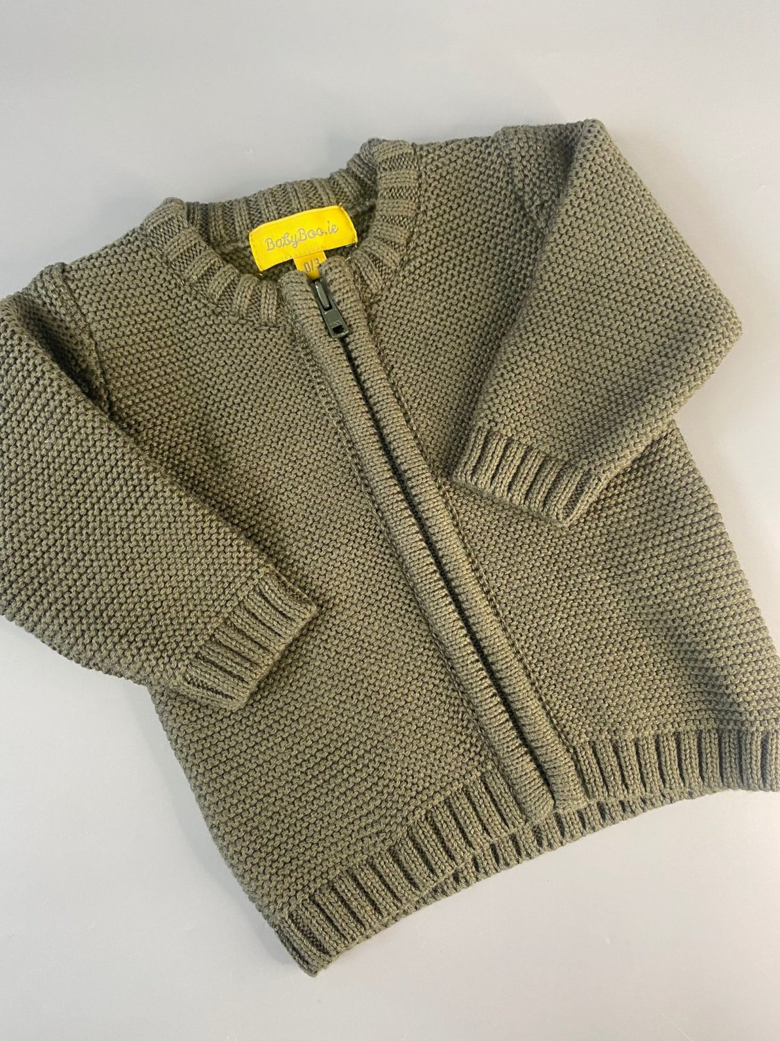 Olive organic cotton zipped cardigan