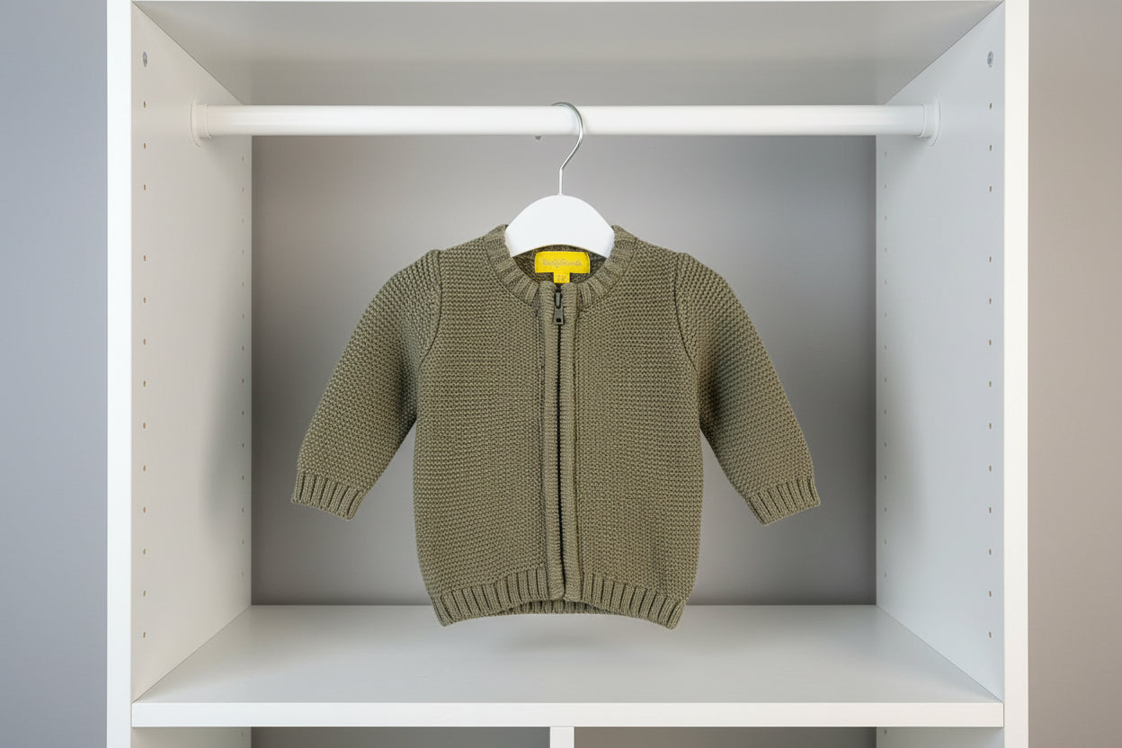 Olive organic cotton zipped cardigan