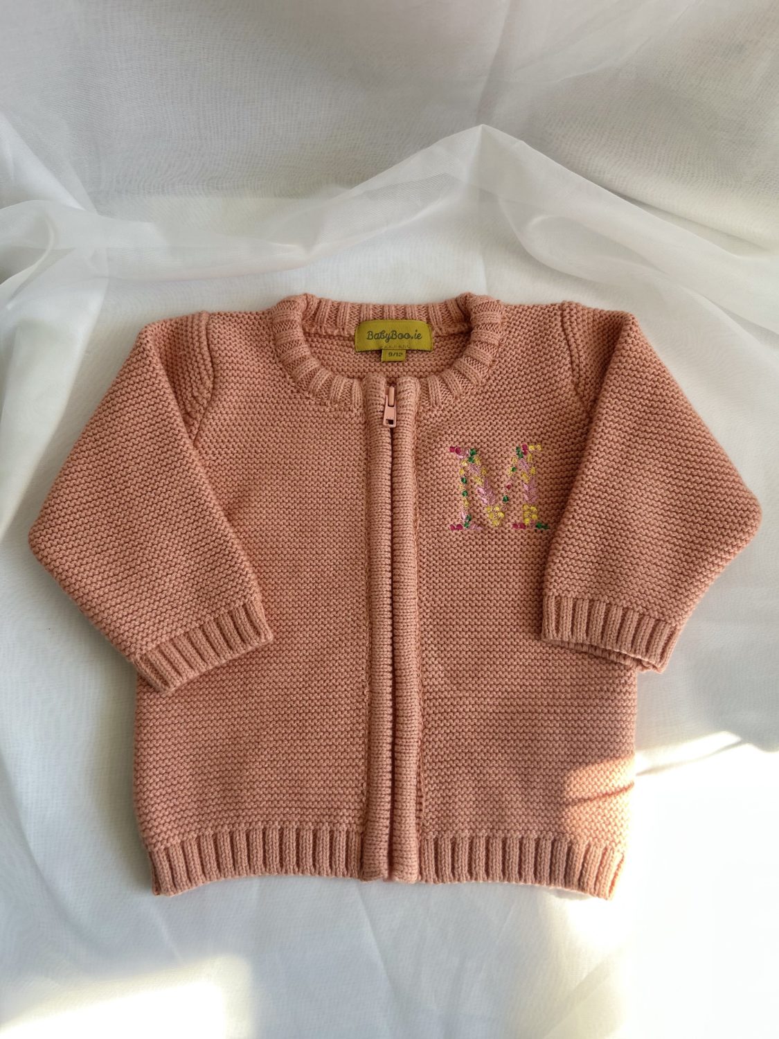 Floral Letter Organic Cotton Zipped Cardigan