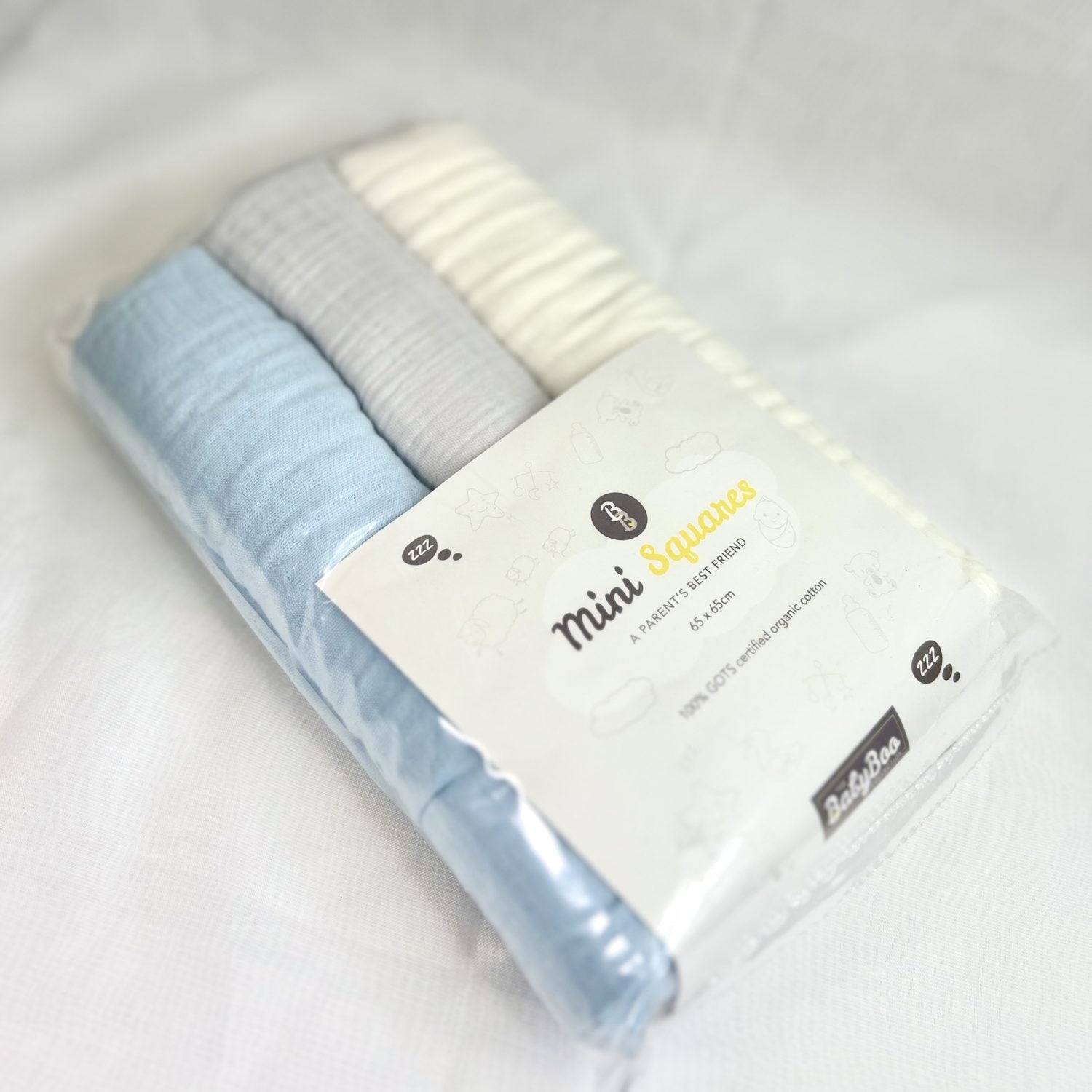 Mini Squares Muslins - White, Grey & Baby Blue