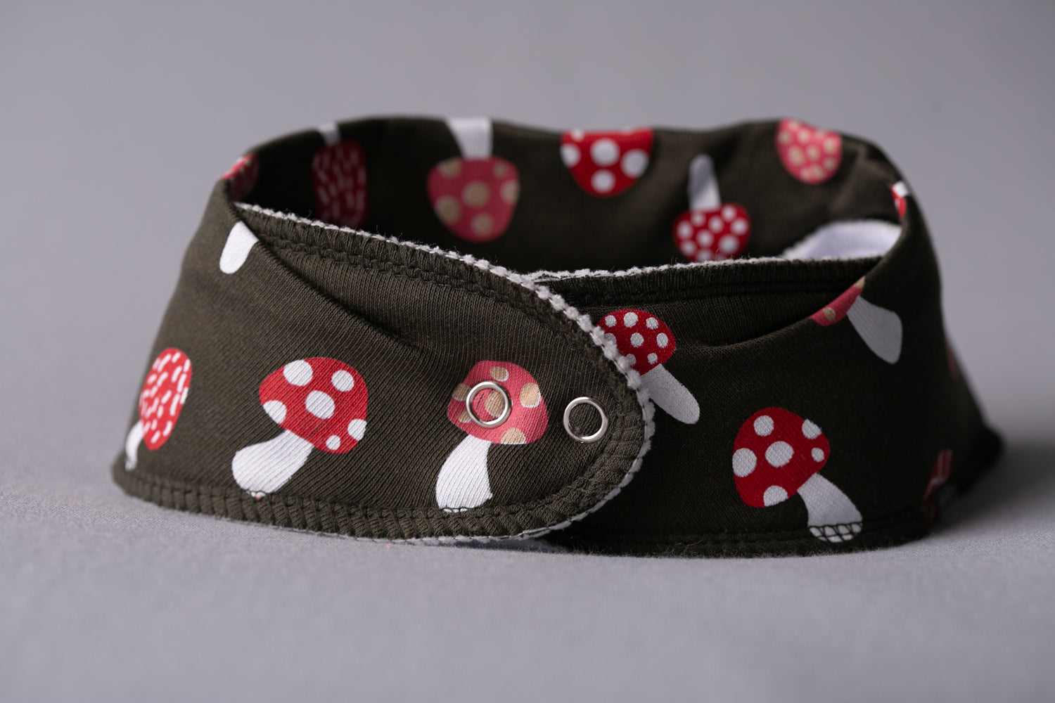 Forest green toadstools organic cotton DribbleBoo bandana bib