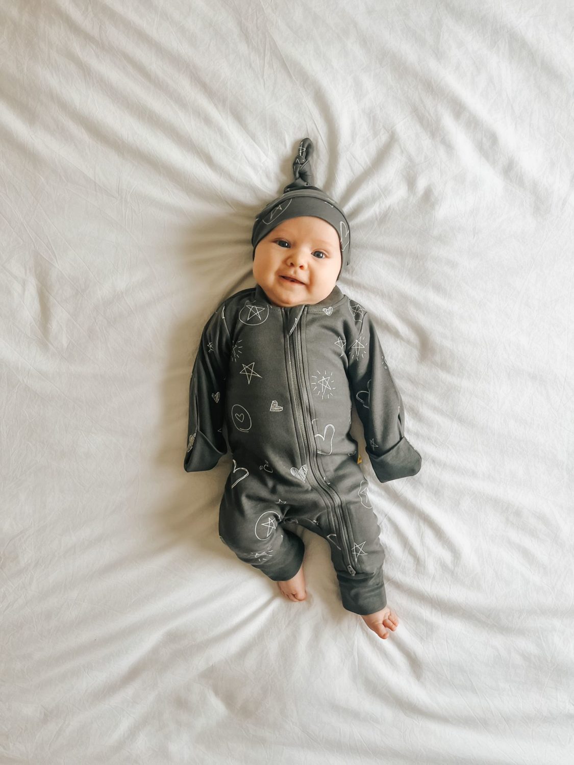 Grey doodling organic cotton ZippyBoo suit