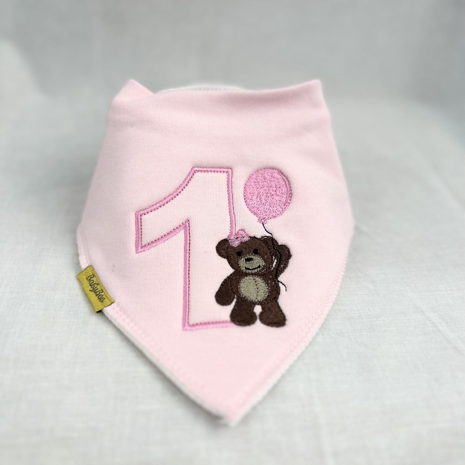 Her first birthday teddy bear organic cotton Dribbleboo bandana bib