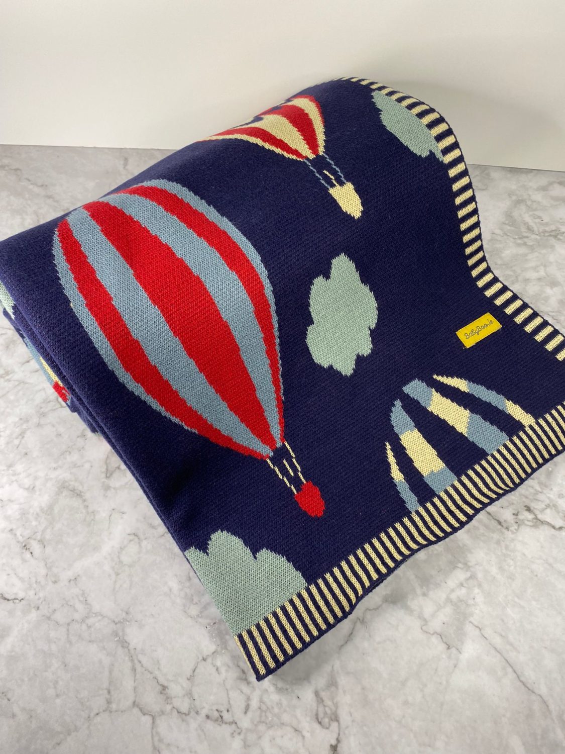 Navy balloons organic cotton Family Cuddle blanket