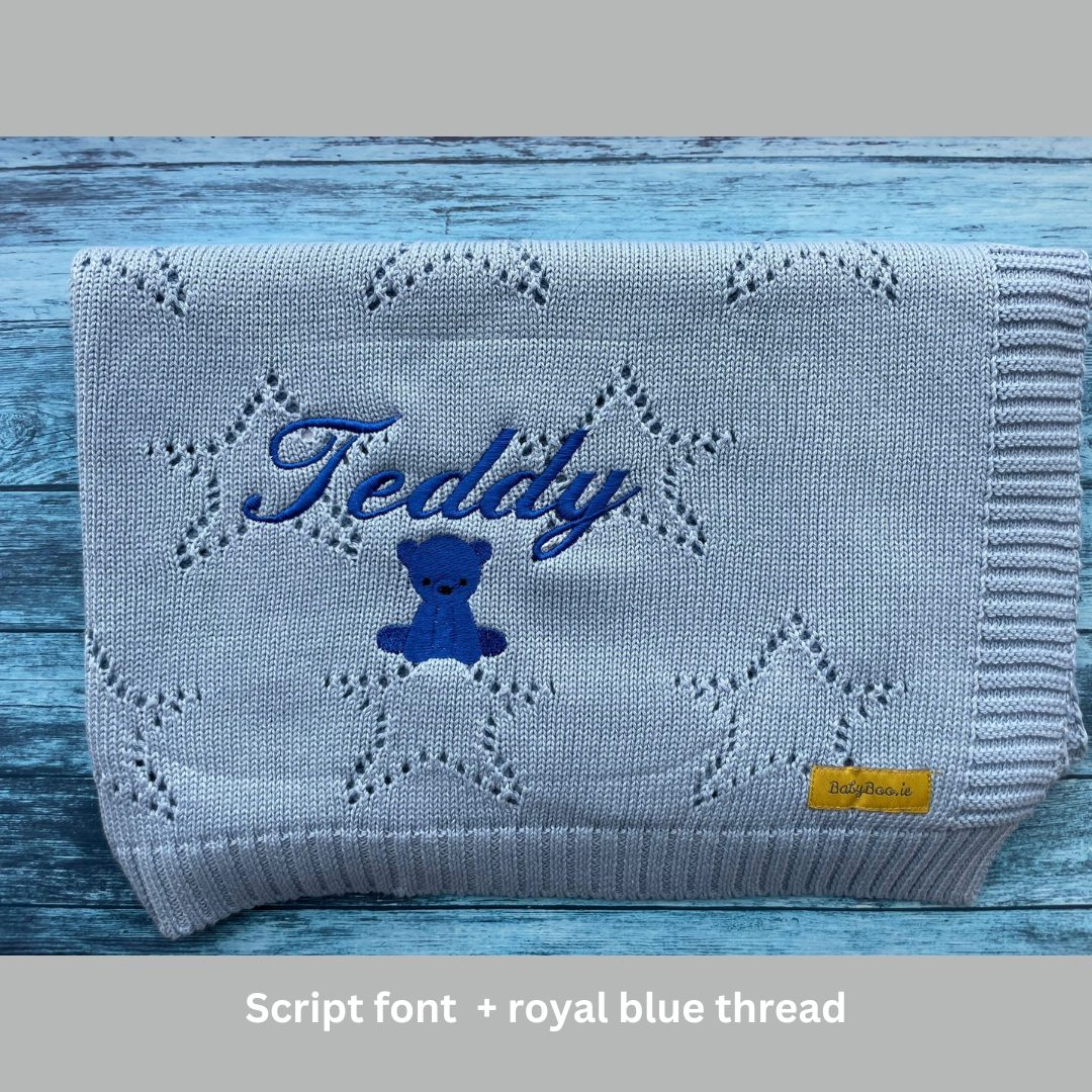 Baby Blue organic cotton star style BlankieBoo