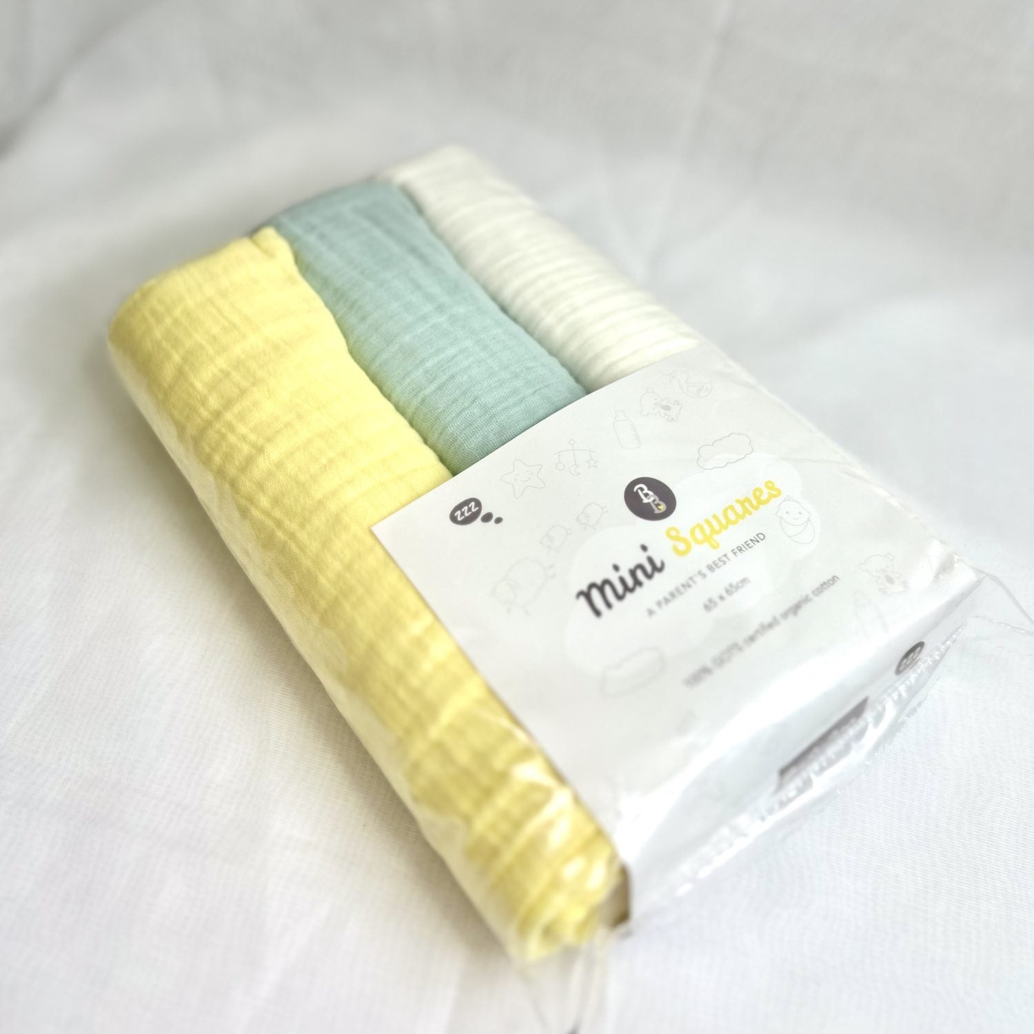 Mini Squares Muslins - White, Mint & Lemon