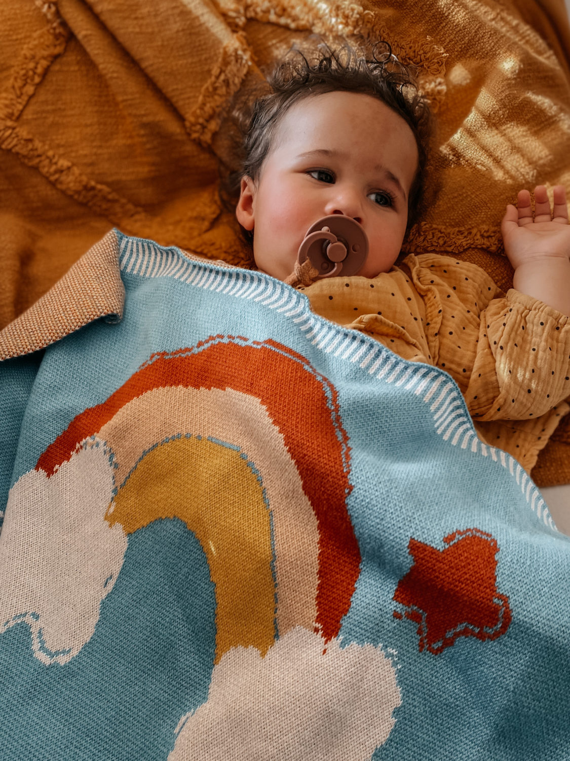 Organic cotton teal rainbows BlankieBoo