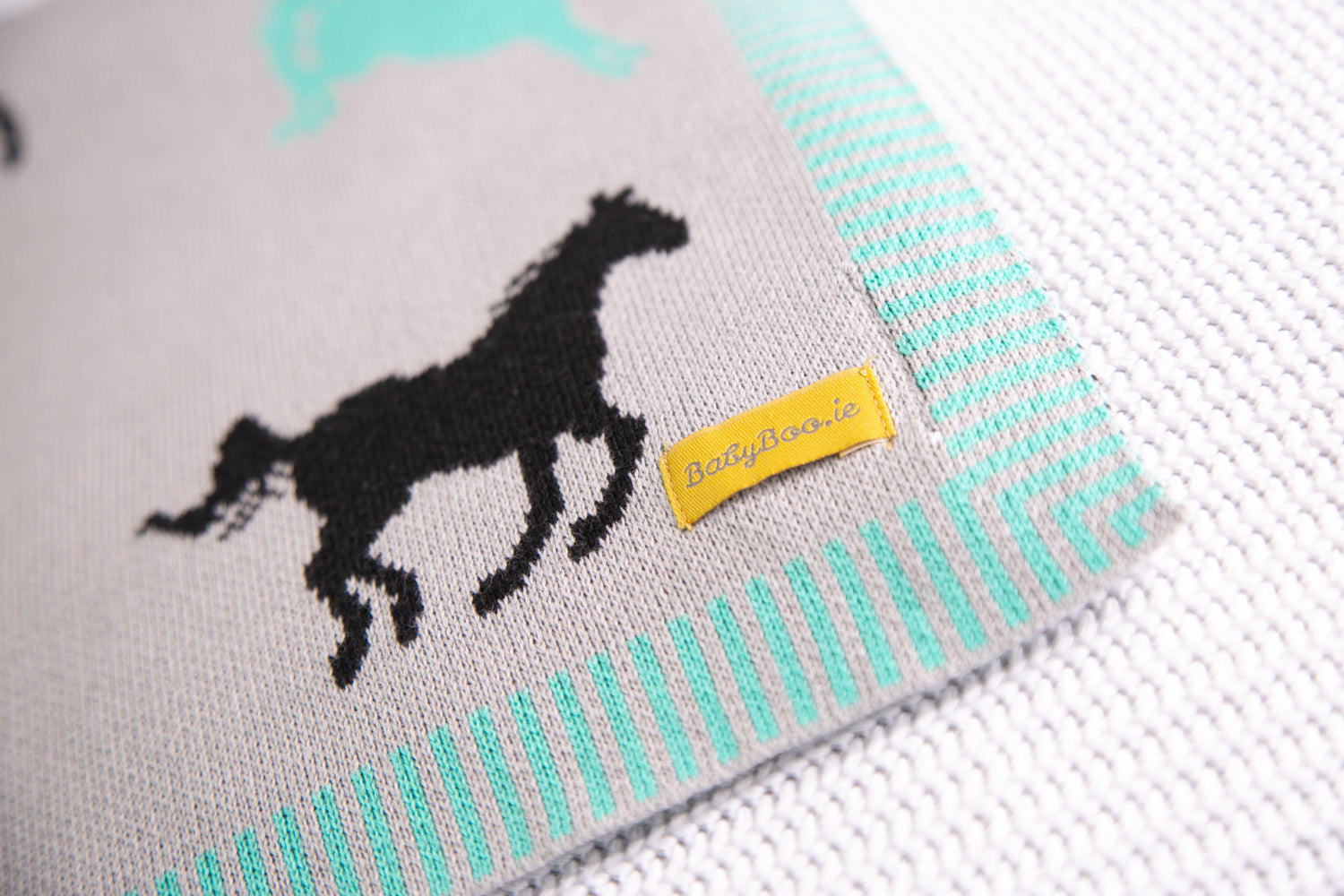 Organic cotton mint/black horses BlankieBoo