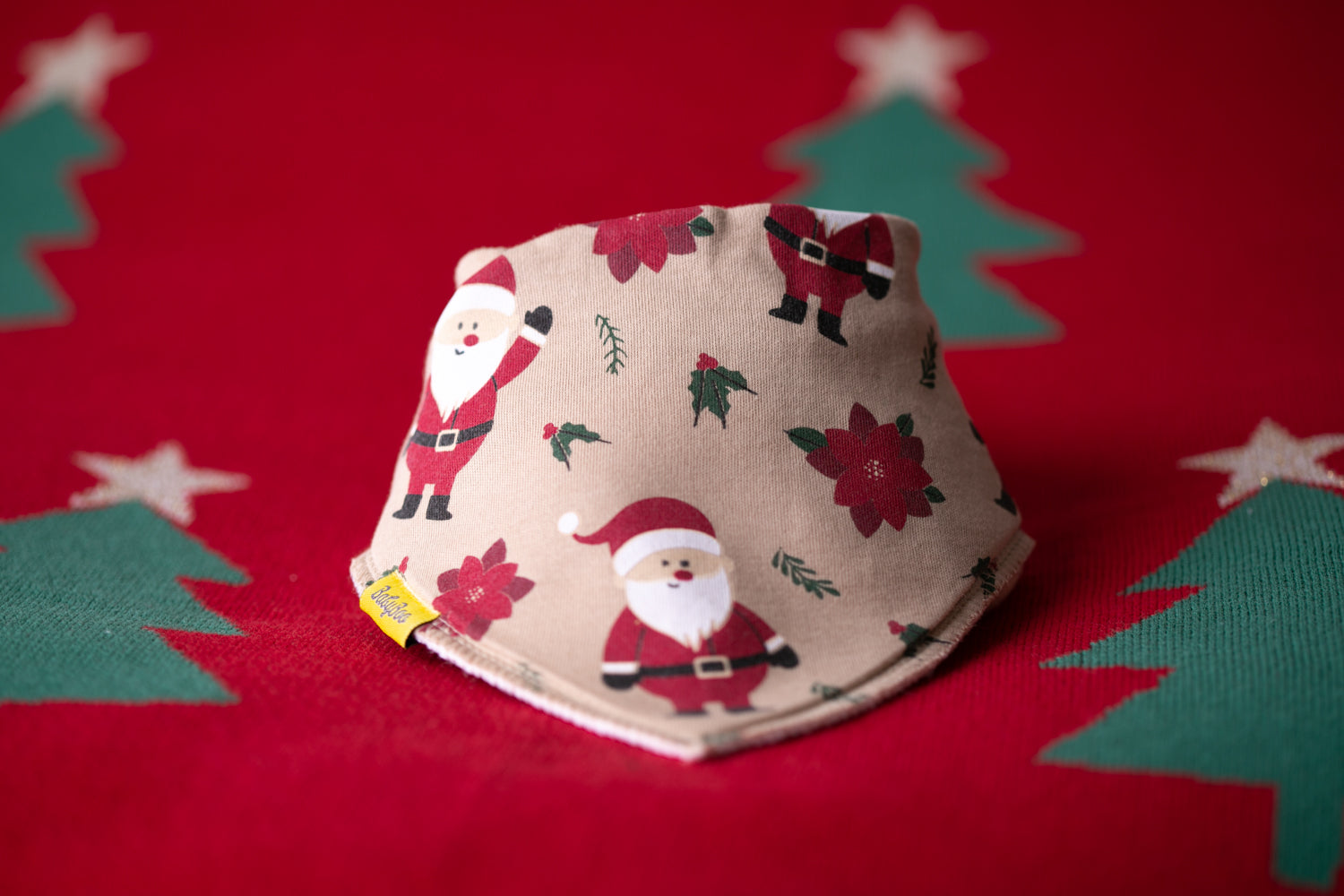 Fawn Santa & poinsetta organic cotton DribbleBoo bandana bib